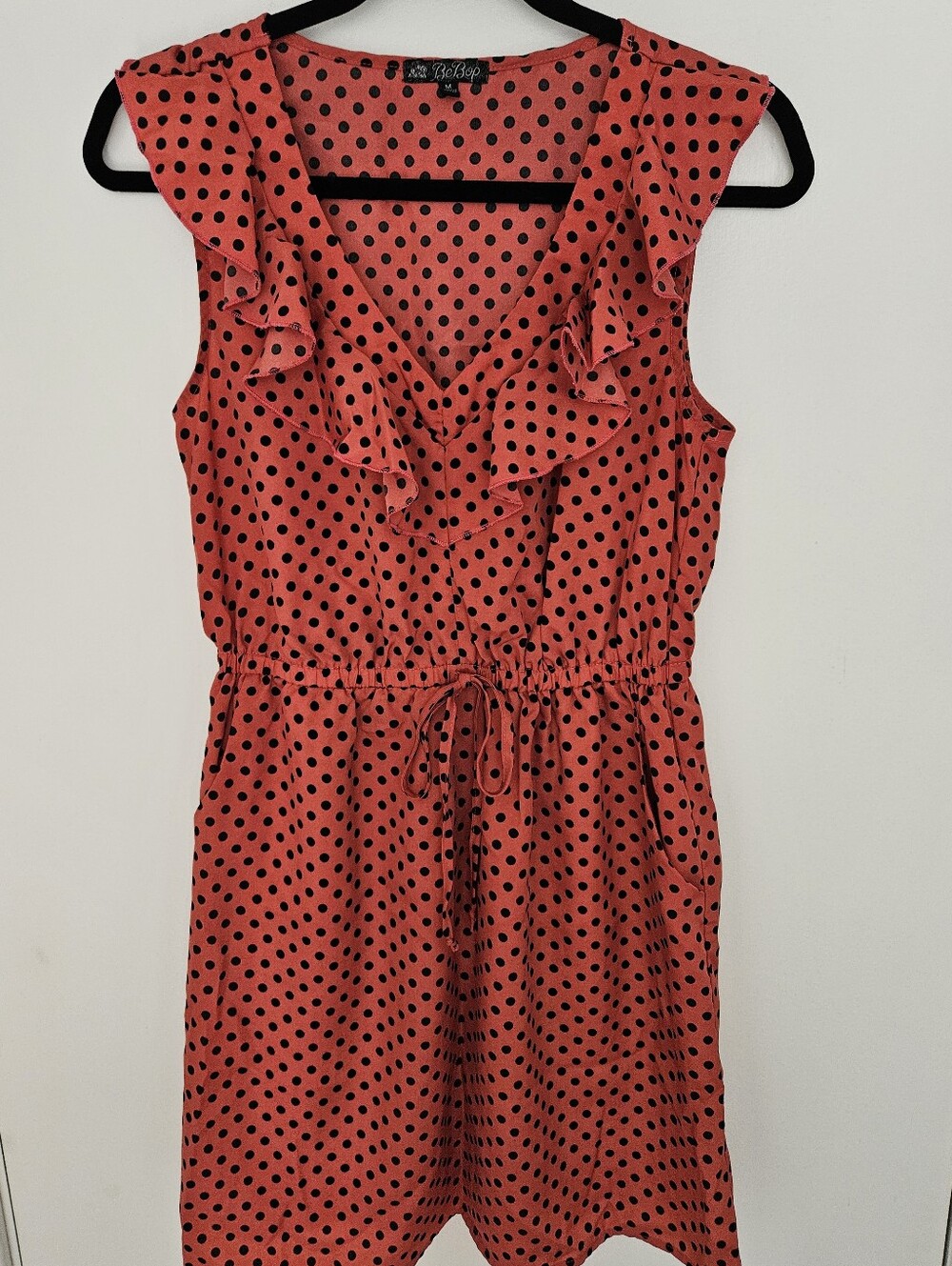 Womens BeBop  Polka Dot Ruffle V-Neck Dress with Pockets